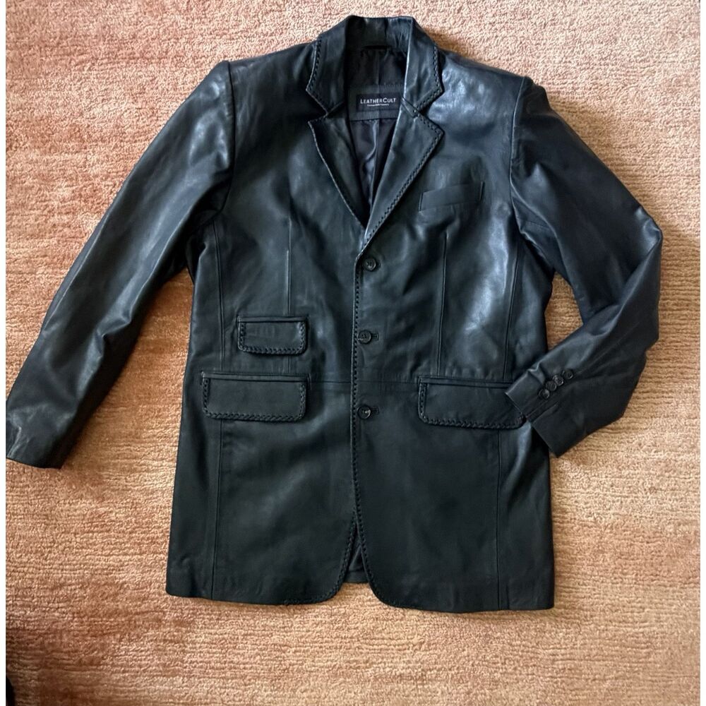 LeatherCult Real Leather Blazer Jacket Men’s Dark Navy Soft